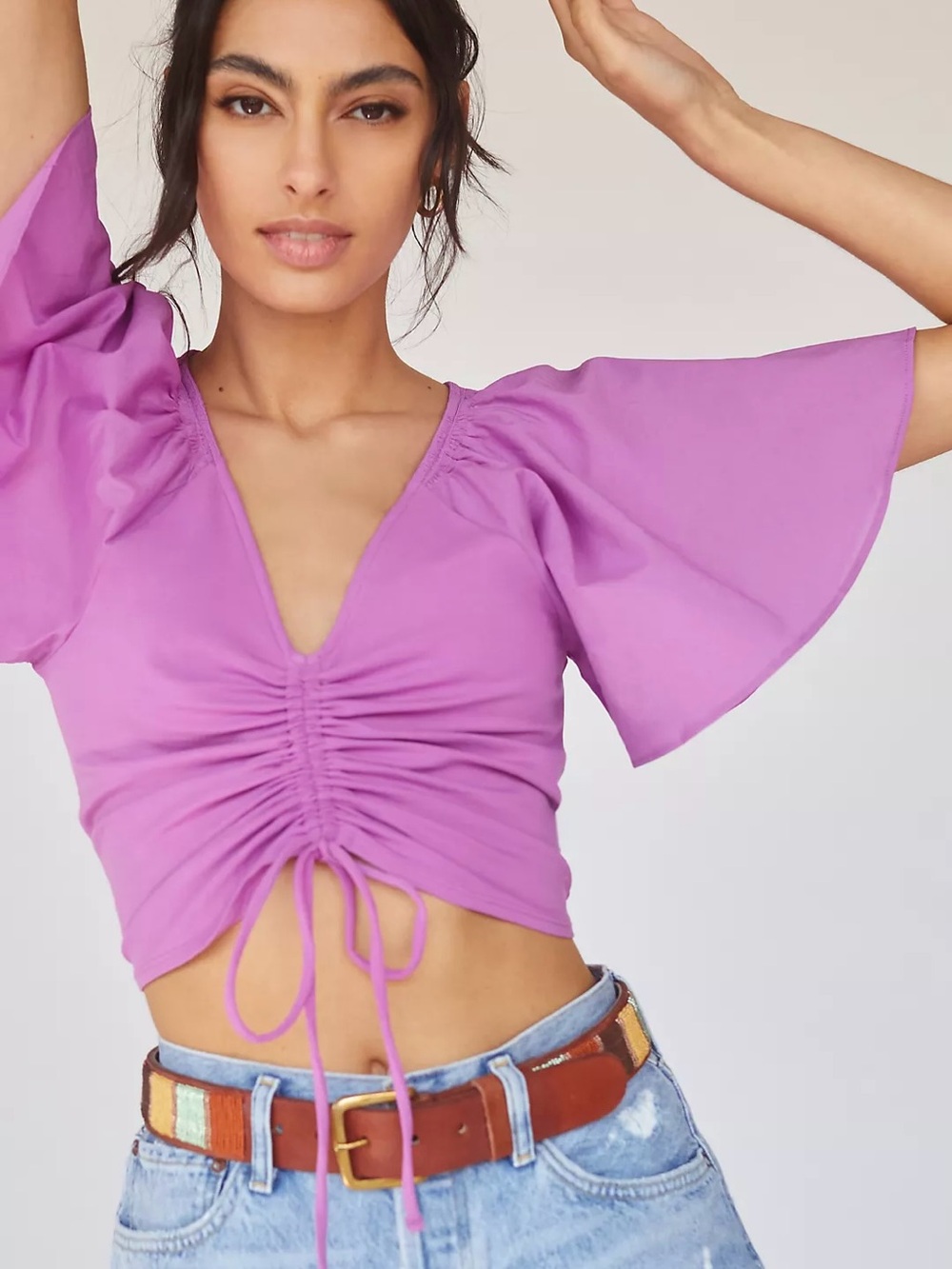 Anthropologie Maeve Cinched Flutter-Sleeve Top